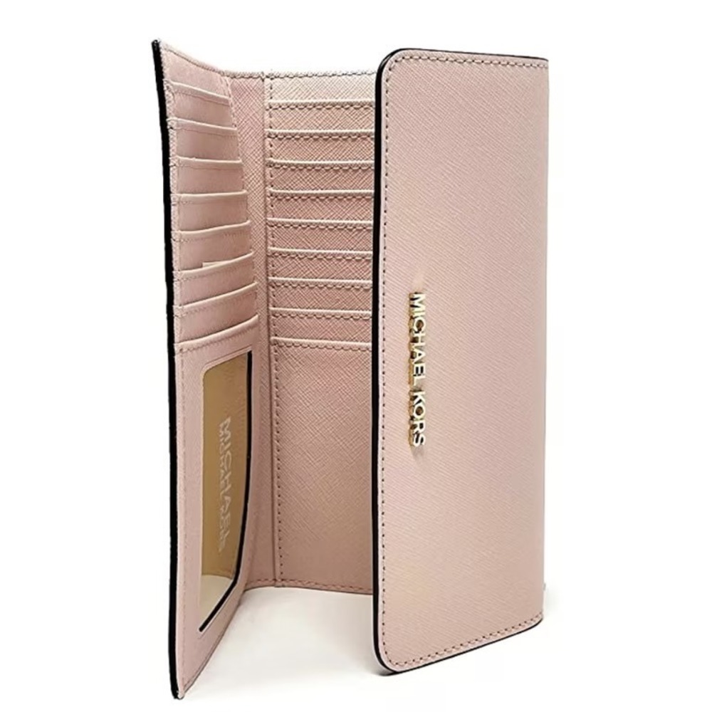 Michael Kors Jet Set Travel Trifold Large Leather Wallet Powder Blush
